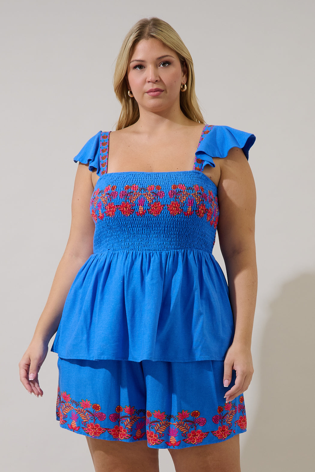 Isela Smocked Peplum Top Keizer Floral Curve