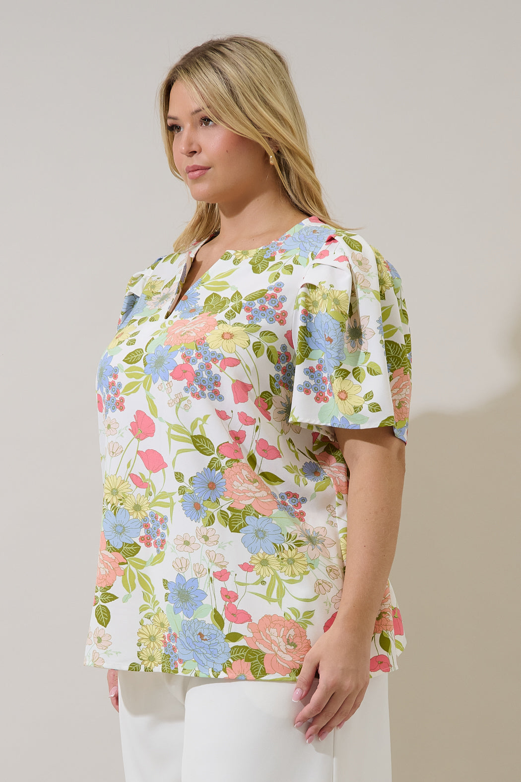 Kayla Puff Sleeve Top Esther Floral Curve