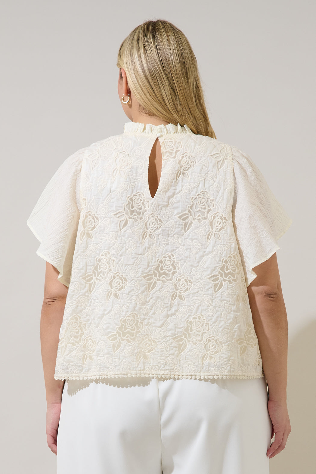 Gretal Embroidered Flutter Sleeve Top Curve