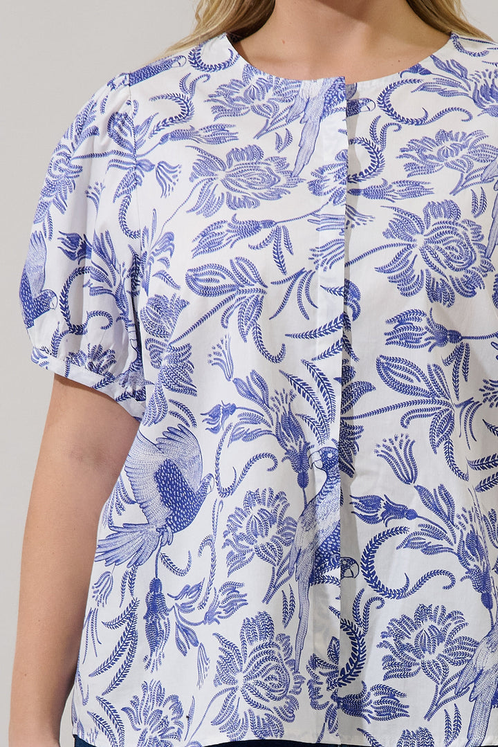 Hiller Button Down Top Virda Floral Curve