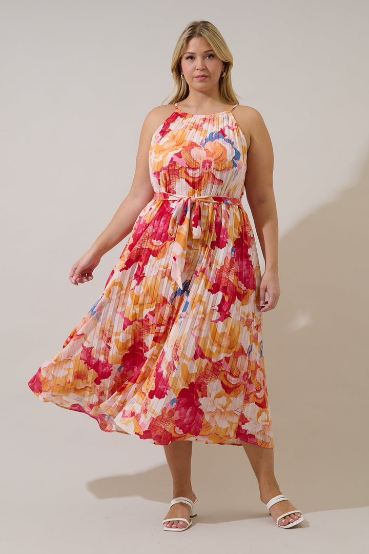 Maly Pleated Midi Dress Sailey Floral Curve