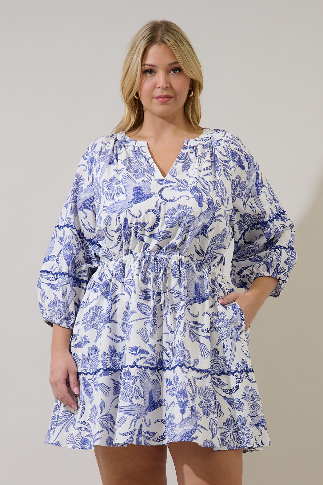 Dabria Split Neck Mini Dress Virda Floral Curve