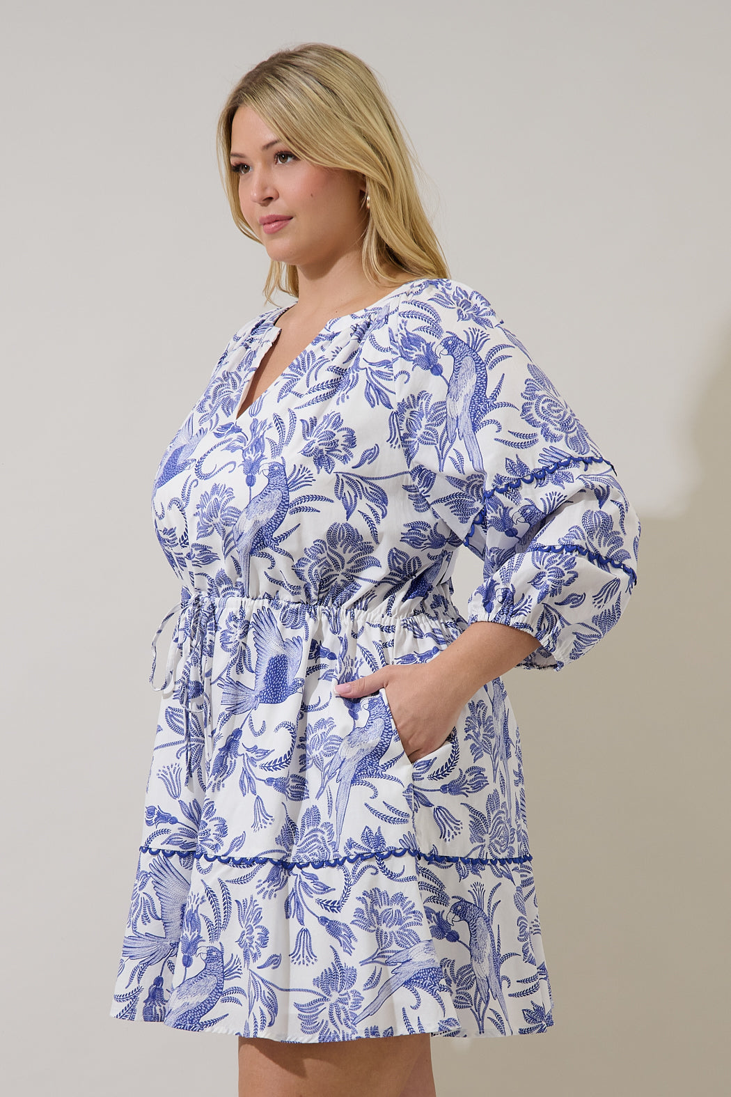 Dabria Split Neck Mini Dress Virda Floral Curve