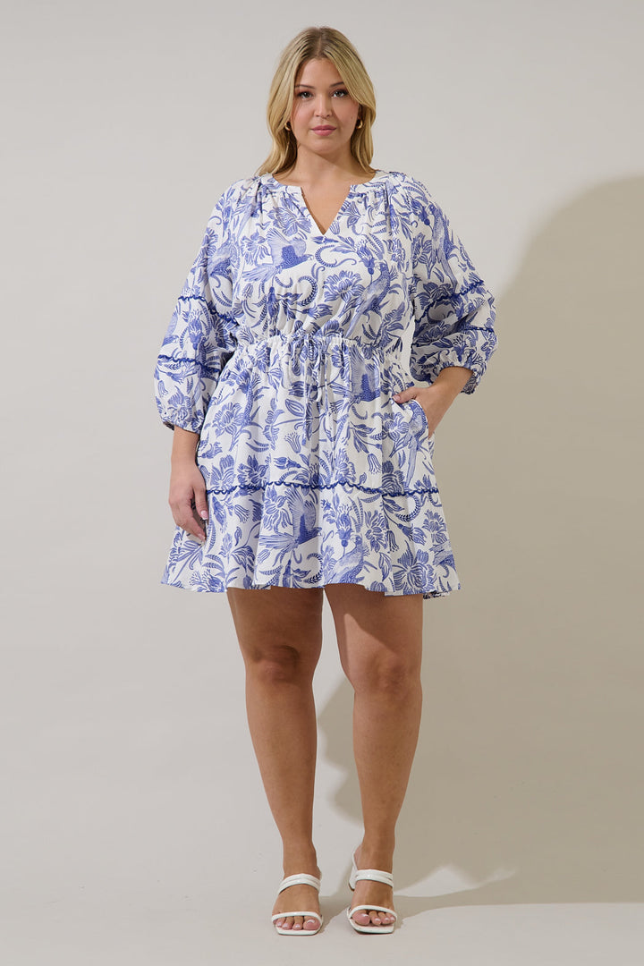 Dabria Split Neck Mini Dress Virda Floral Curve