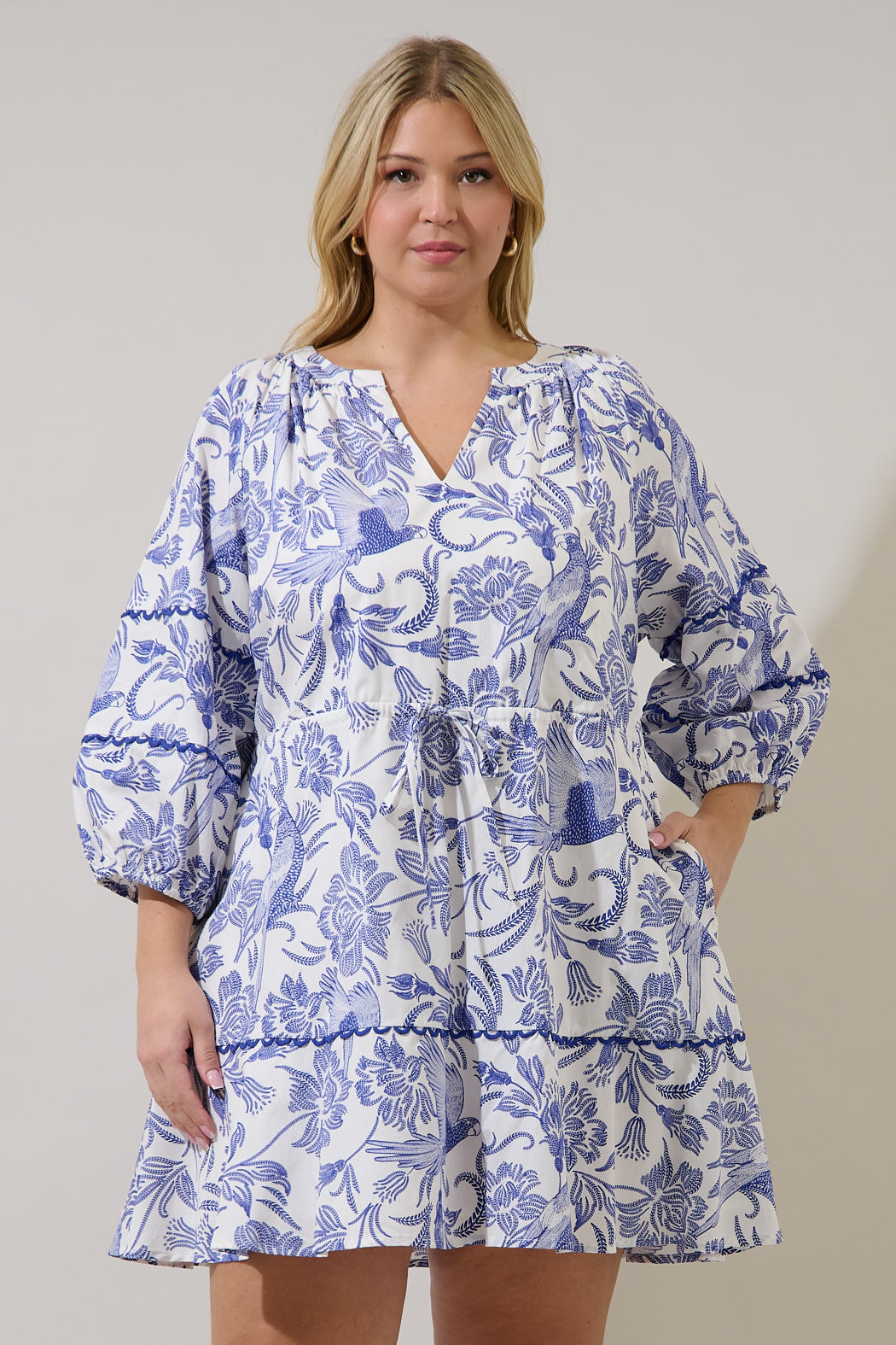 Dabria Split Neck Mini Dress Virda Floral Curve