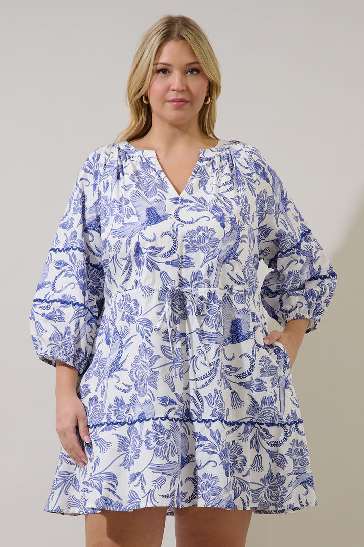 Dabria Split Neck Mini Dress Virda Floral Curve