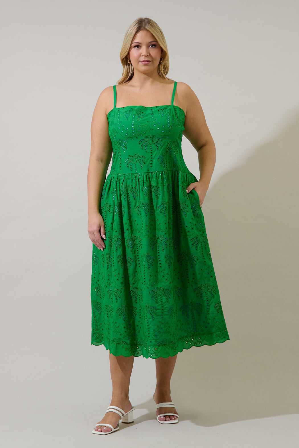 Selry Smocked Midi Dress Palms Eyelet Curve
