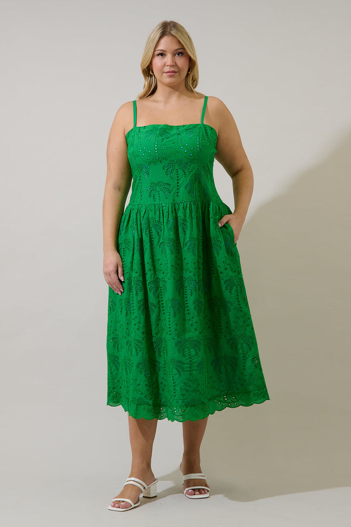 Selry Smocked Midi Dress Palms Eyelet Curve