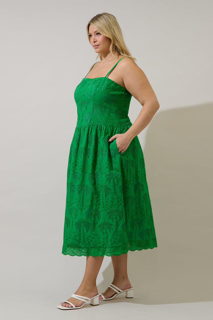 Selry Smocked Midi Dress Palms Eyelet Curve