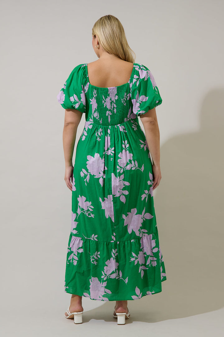 Zama Floral Xena Puff Sleeve Maxi Dress Curve