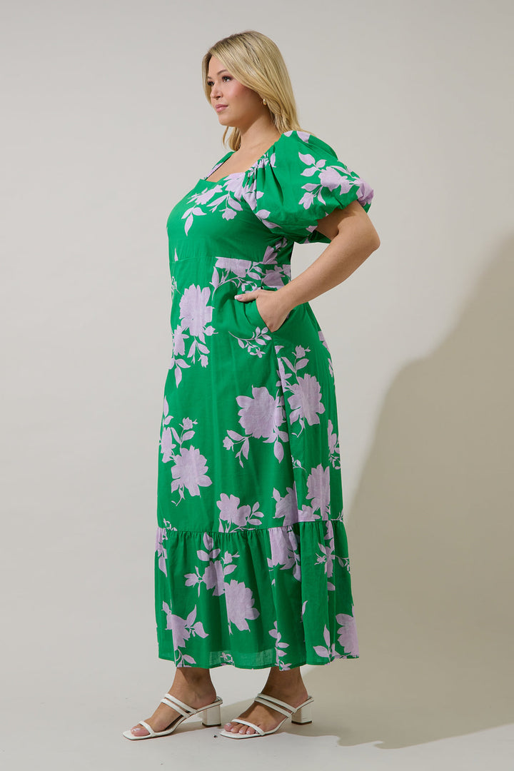 Zama Floral Xena Puff Sleeve Maxi Dress Curve