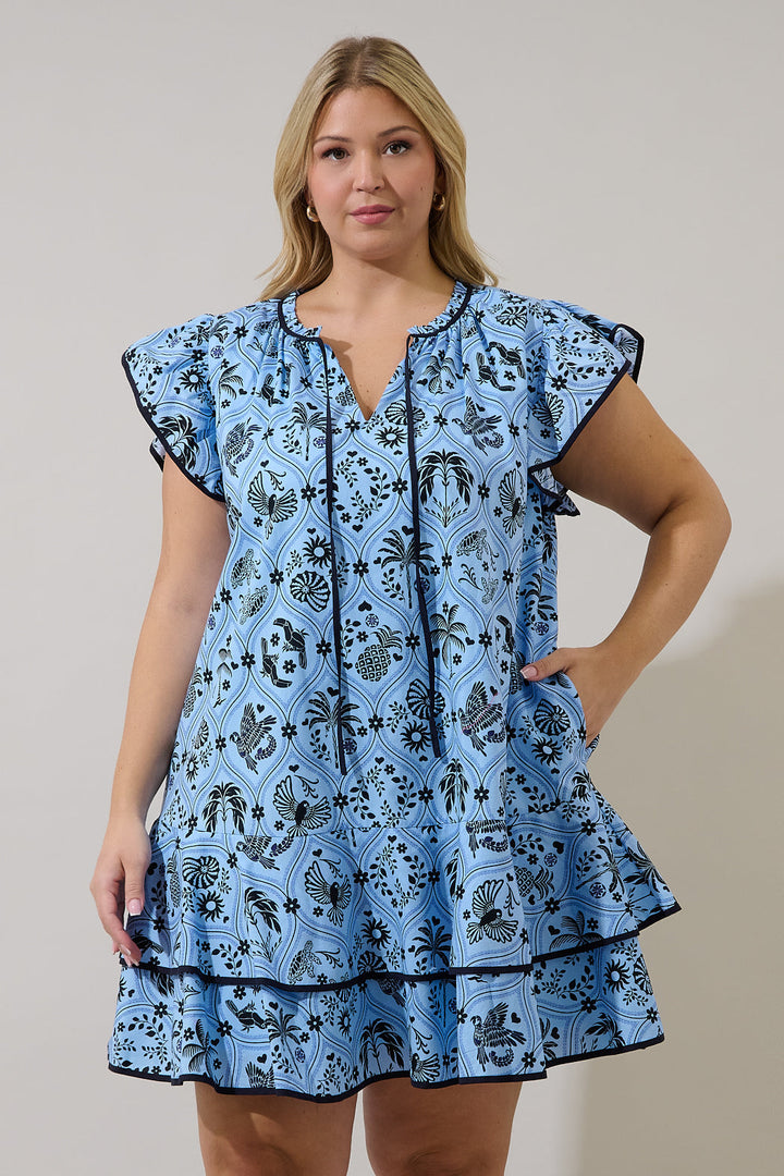 Taris Ruffe Mini Dress Feiry Tropics Curve