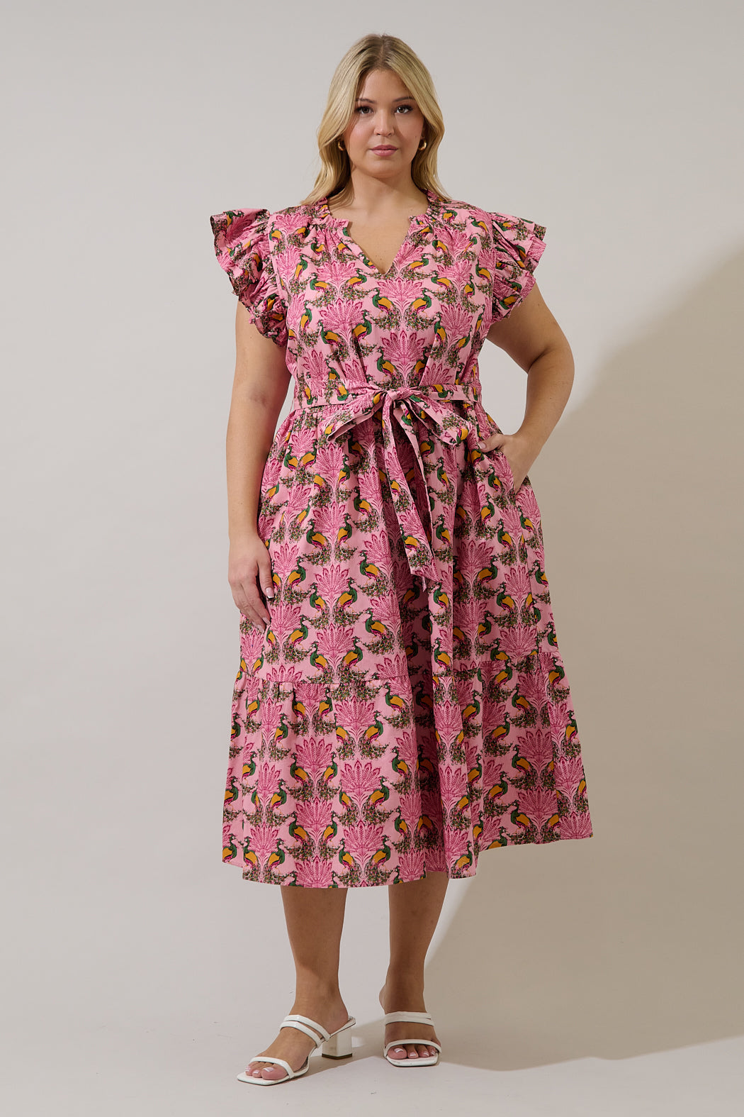 Sita Ruffle Midi Dress Peacock Bay Curve