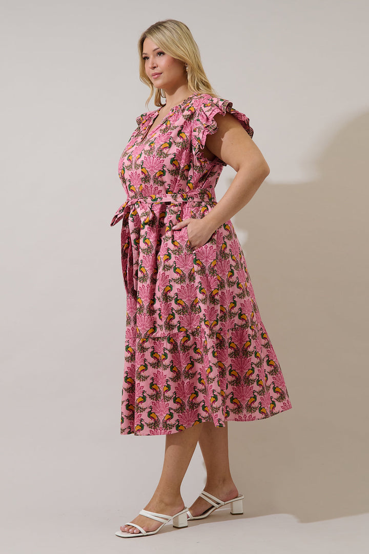 Sita Ruffle Midi Dress Peacock Bay Curve