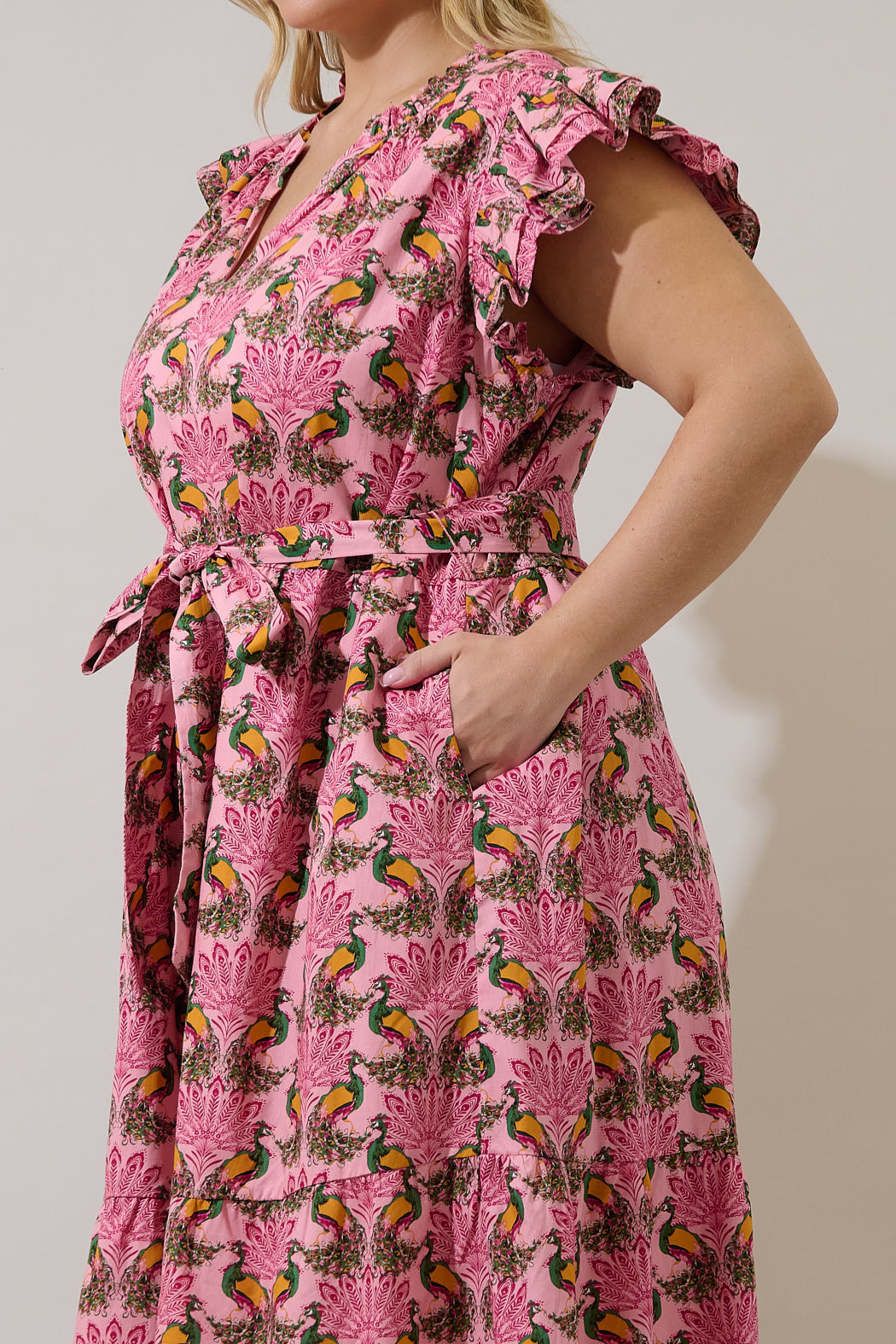 Sita Ruffle Midi Dress Peacock Bay Curve