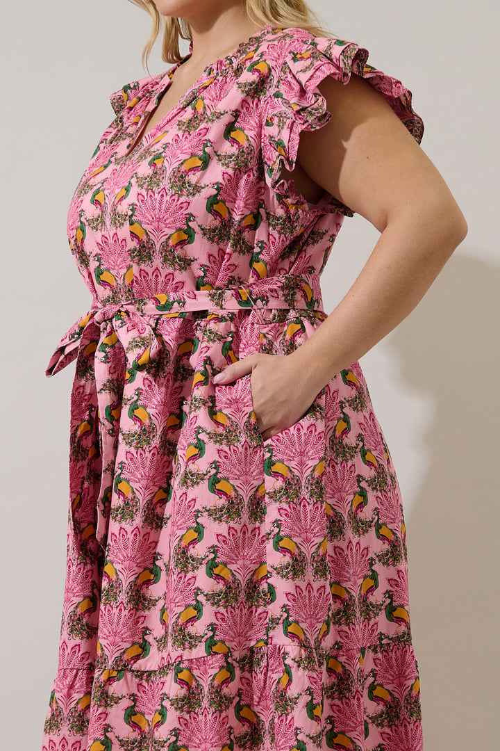 Sita Ruffle Midi Dress Peacock Bay Curve