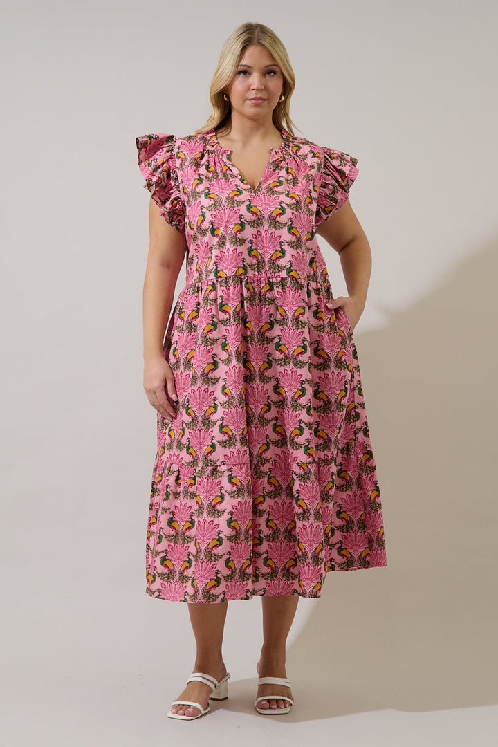 Sita Ruffle Midi Dress Peacock Bay Curve