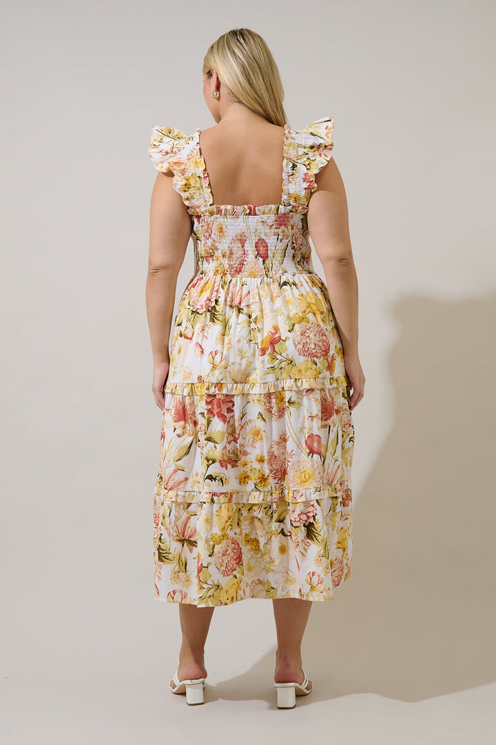 Emy Smocked Midi Dress Zury Floral Curve