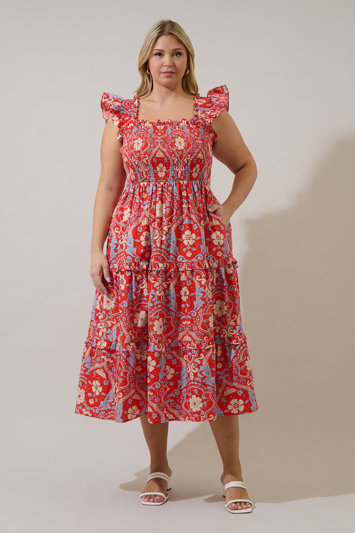 Emy Smocked Midi Dress Elvina Floral Curve