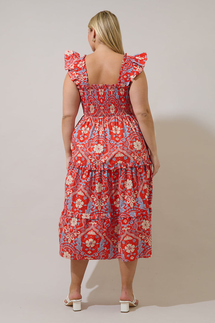 Emy Smocked Midi Dress Elvina Floral Curve