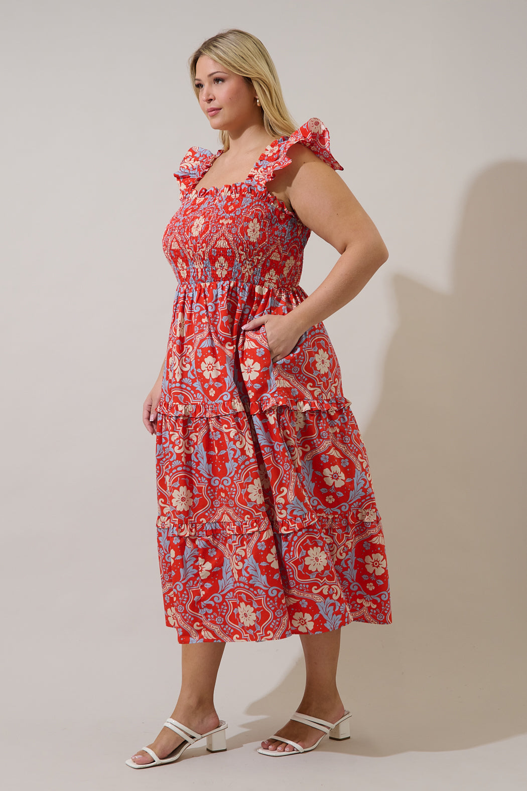 Emy Smocked Midi Dress Elvina Floral Curve