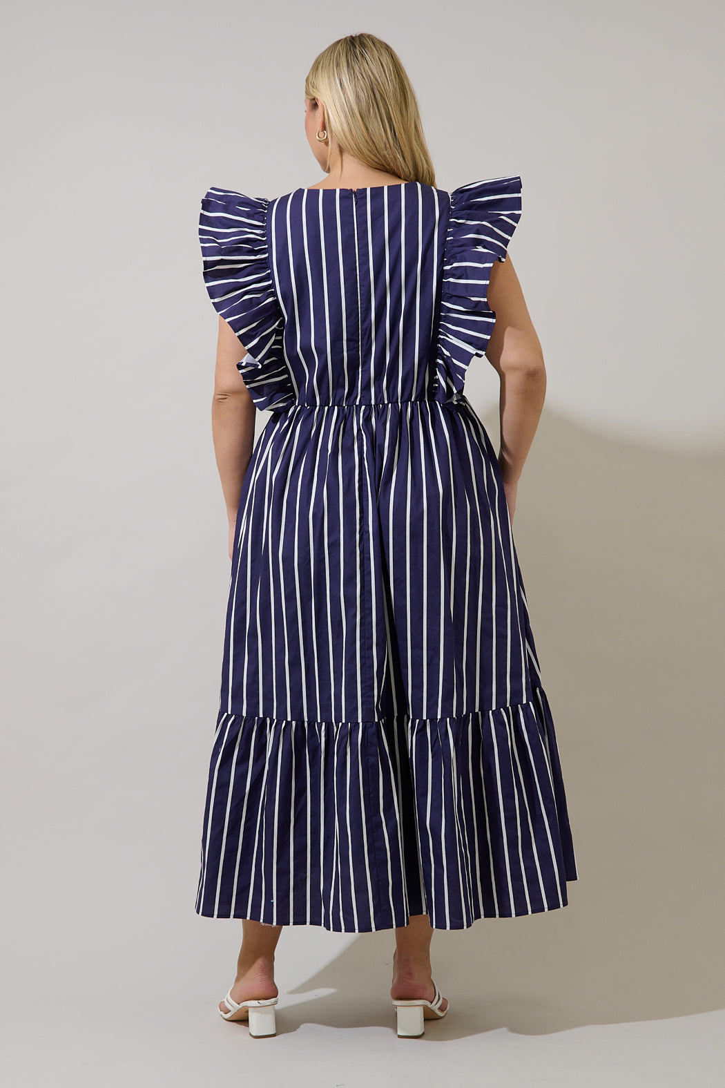 Fairness Poplin Surplice Midi Dress Verta Stripe Curve
