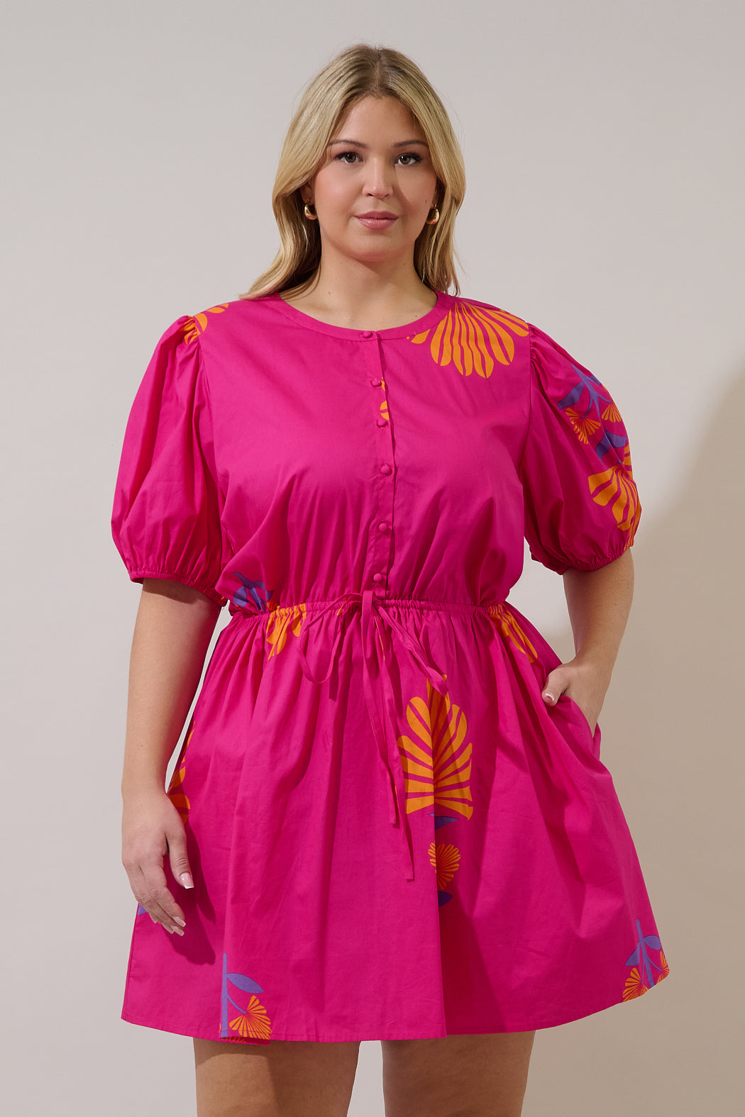 Alba Puff Sleeve Mini Dress Krane Geo Curve