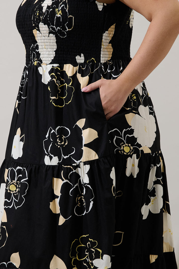 Cairan Rose Sunfire Smocked Bodice Tiered Midi Dress Curve