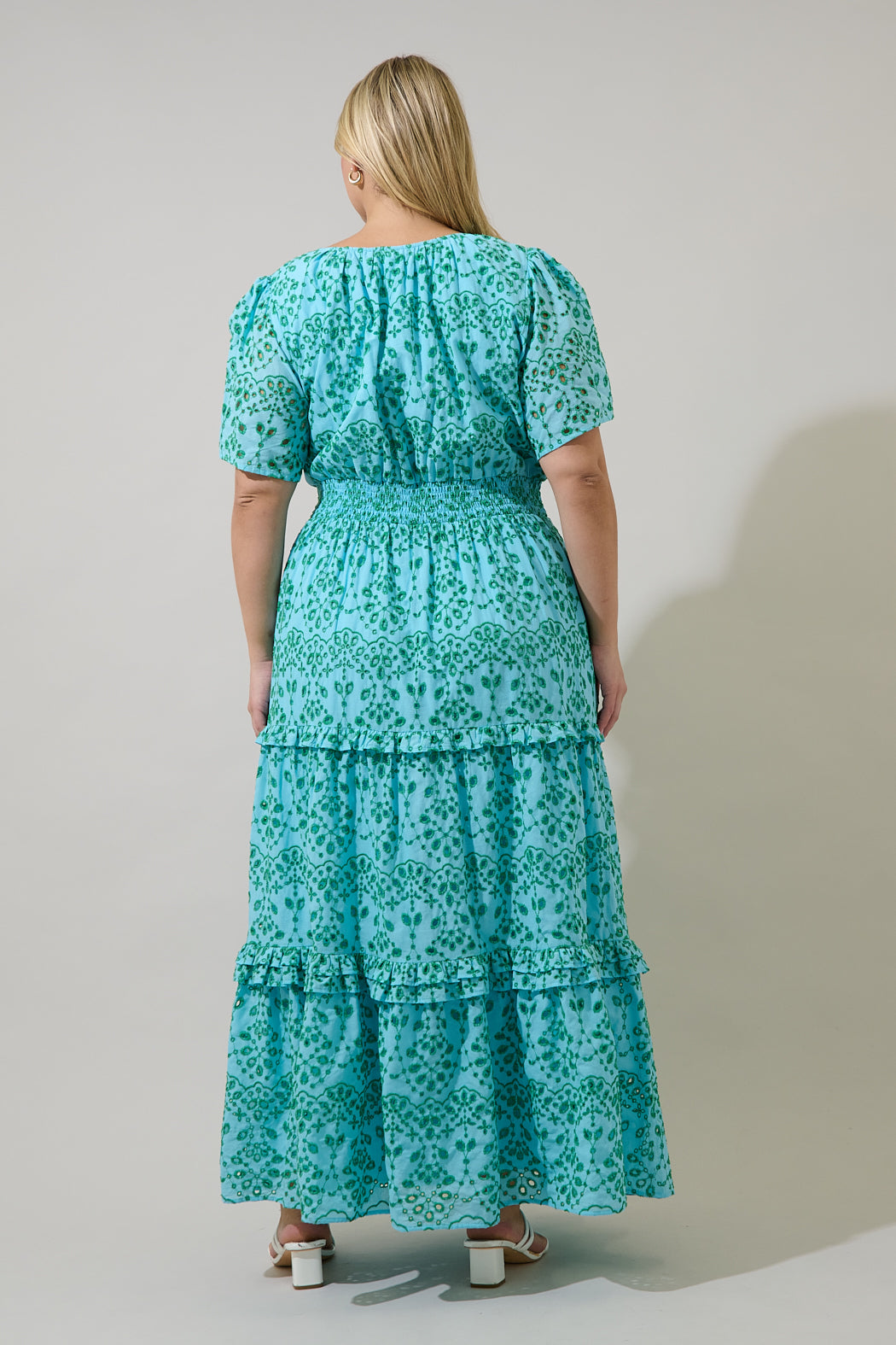 Viridiana Eyelet Palmer Tiered Maxi Dress Curve