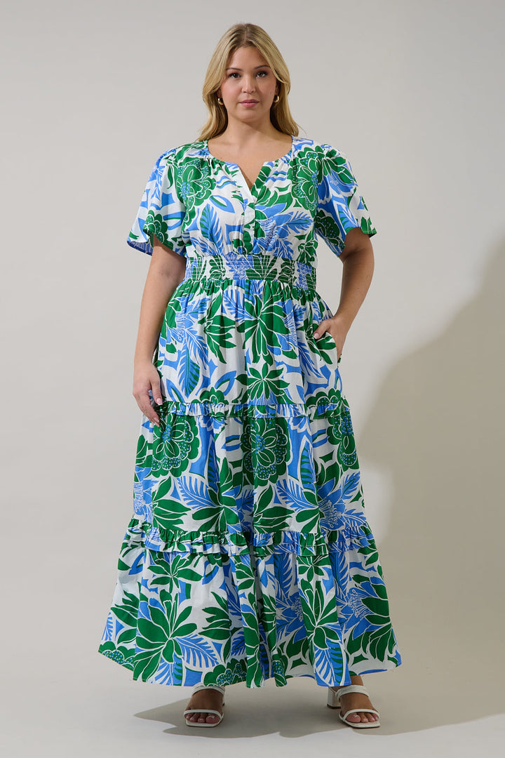 Palmer Poplin Tiered Maxi Dress Diviny Tropical Curve