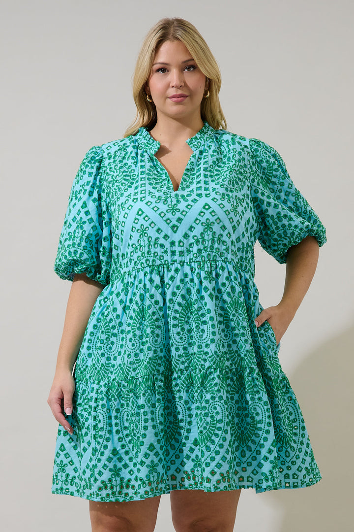 At Sea Jacey Baby doll Eyelet Mini Dress Curve