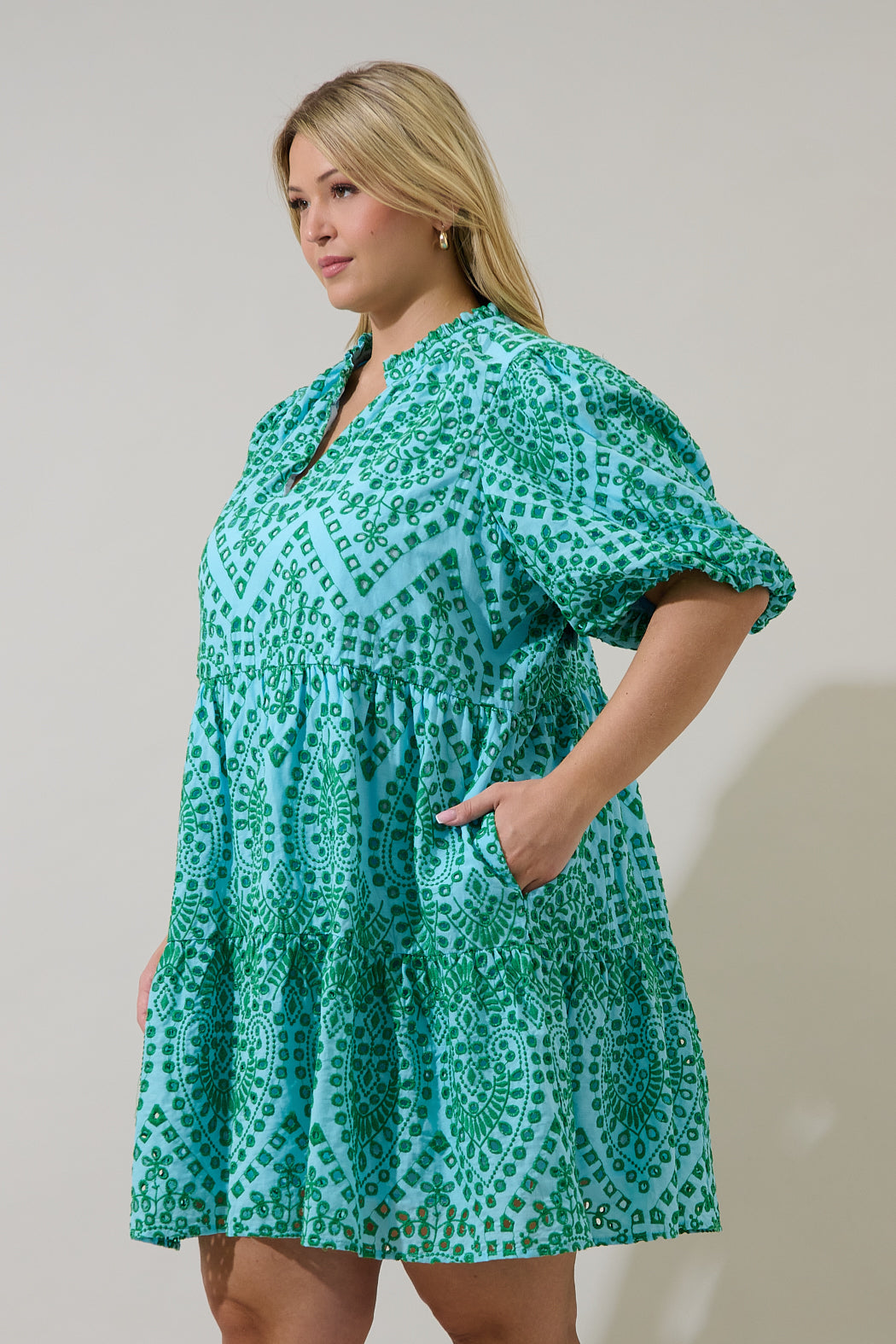 At Sea Jacey Baby doll Eyelet Mini Dress Curve