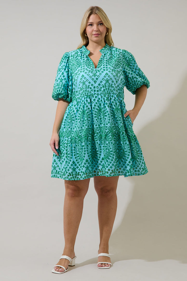 At Sea Jacey Baby doll Eyelet Mini Dress Curve
