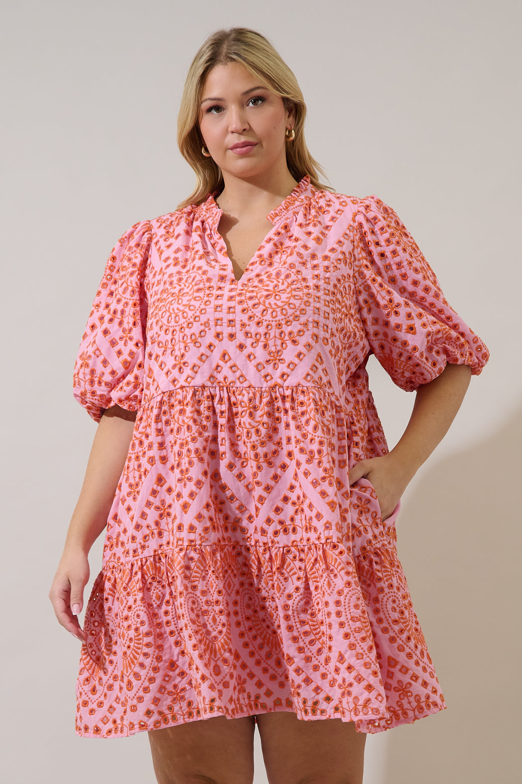 At Sea Jacey Baby doll Eyelet Mini Dress Curve
