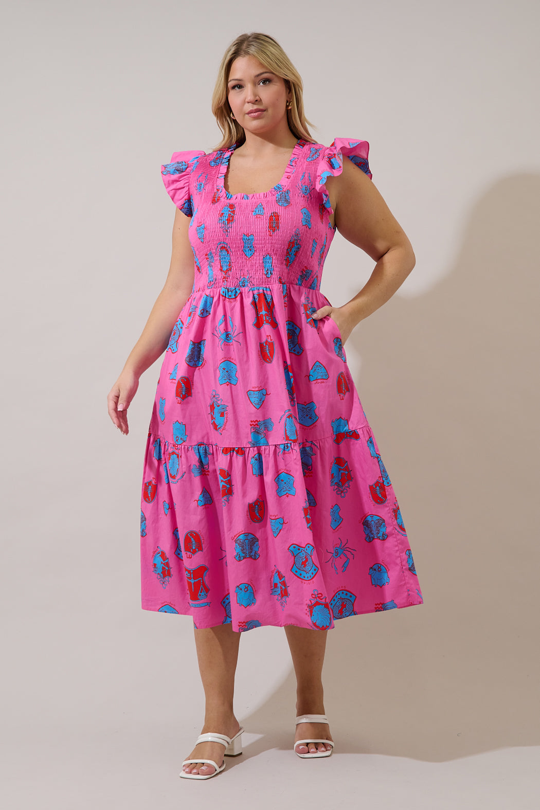 Glare Smock Tiered Midi Dress Zodiac Curve