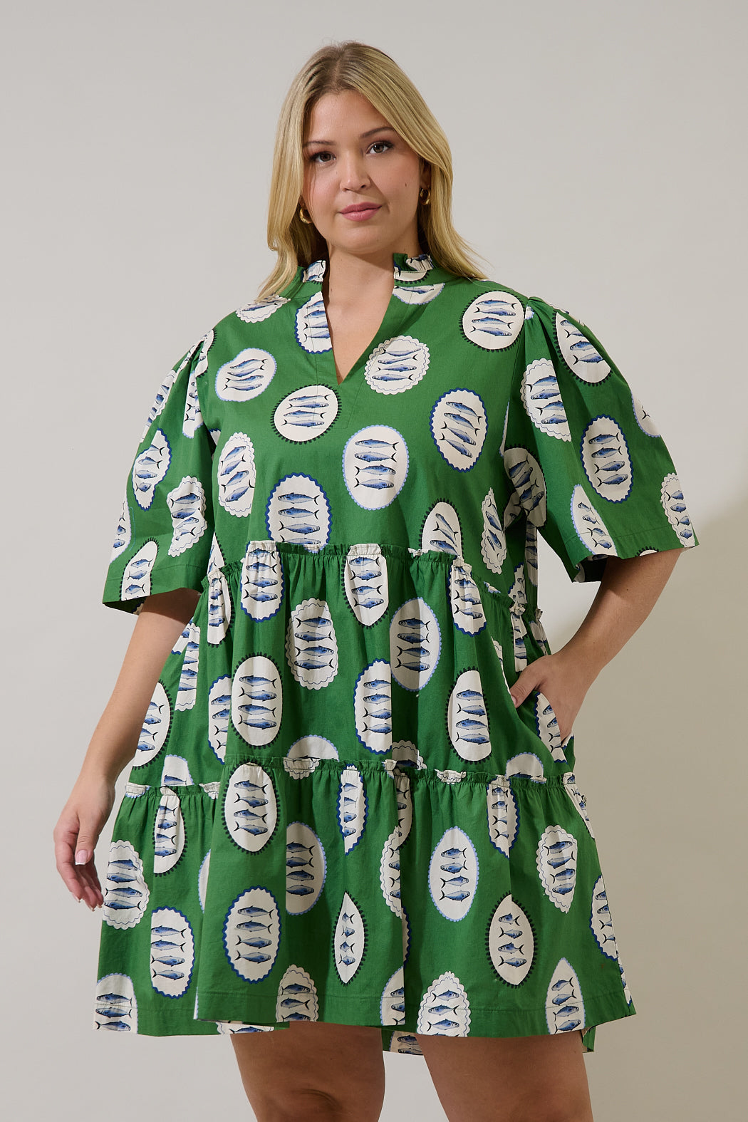 Dixie Split Neck Shift Dress Sardine Sea Curve