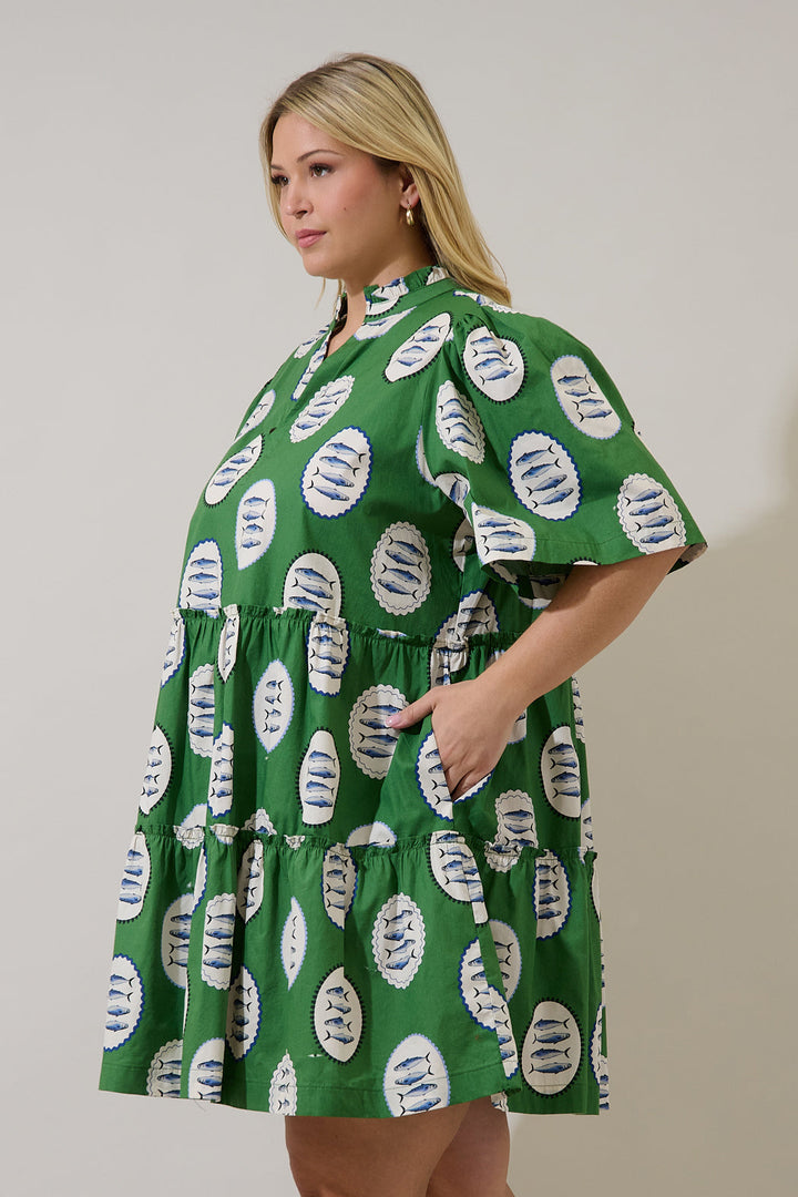 Dixie Split Neck Shift Dress Sardine Sea Curve