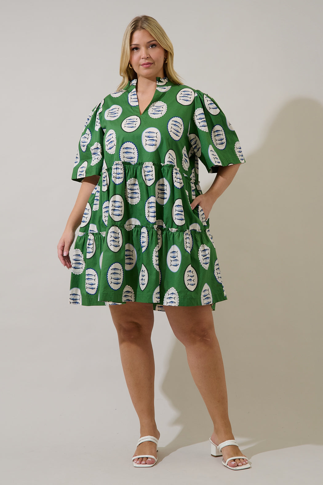 Dixie Split Neck Shift Dress Sardine Sea Curve