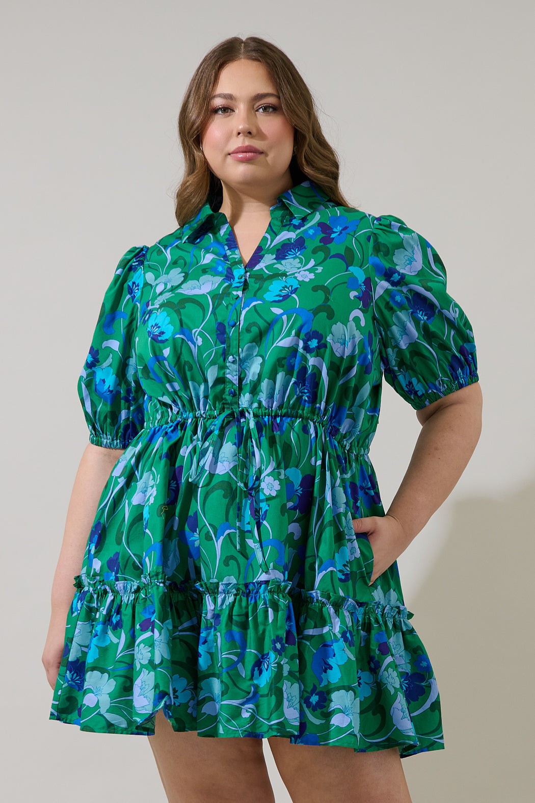 Stacie Button Down Mini Dress Lomeli Floral Curve