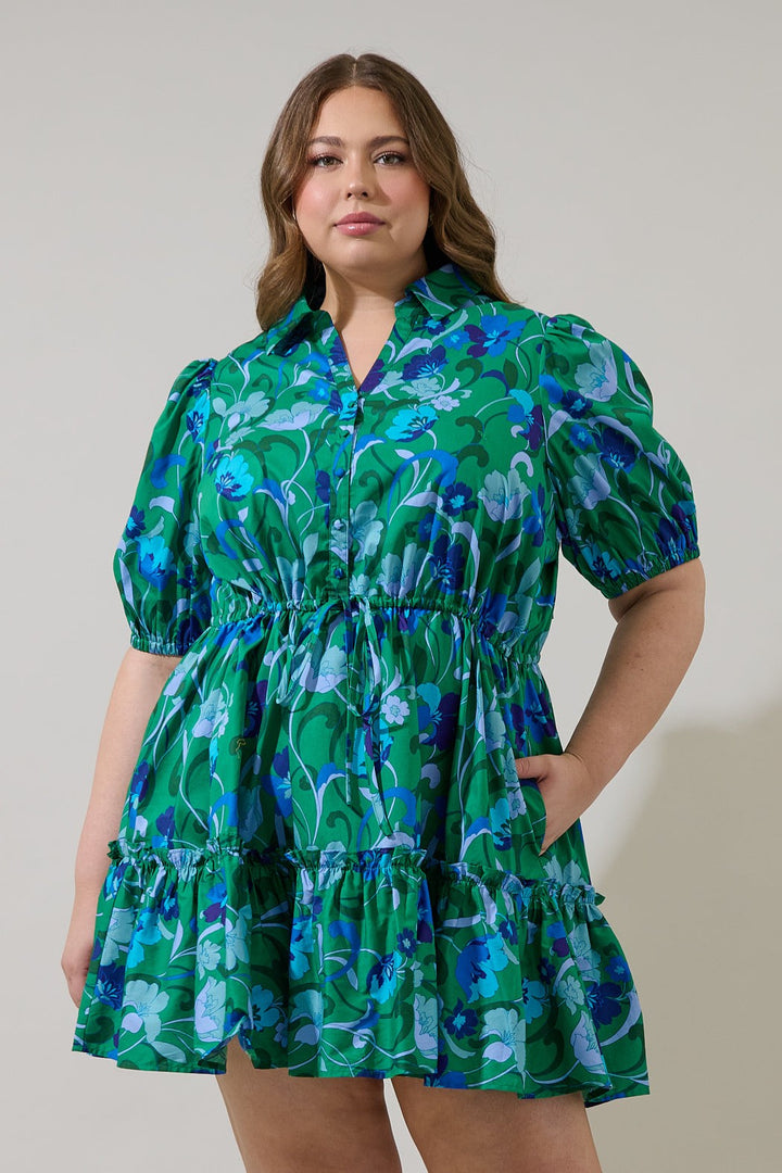 Stacie Button Down Mini Dress Lomeli Floral Curve