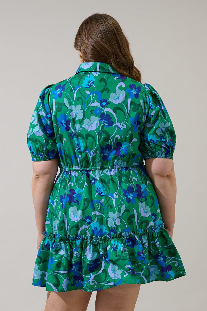 Stacie Button Down Mini Dress Lomeli Floral Curve