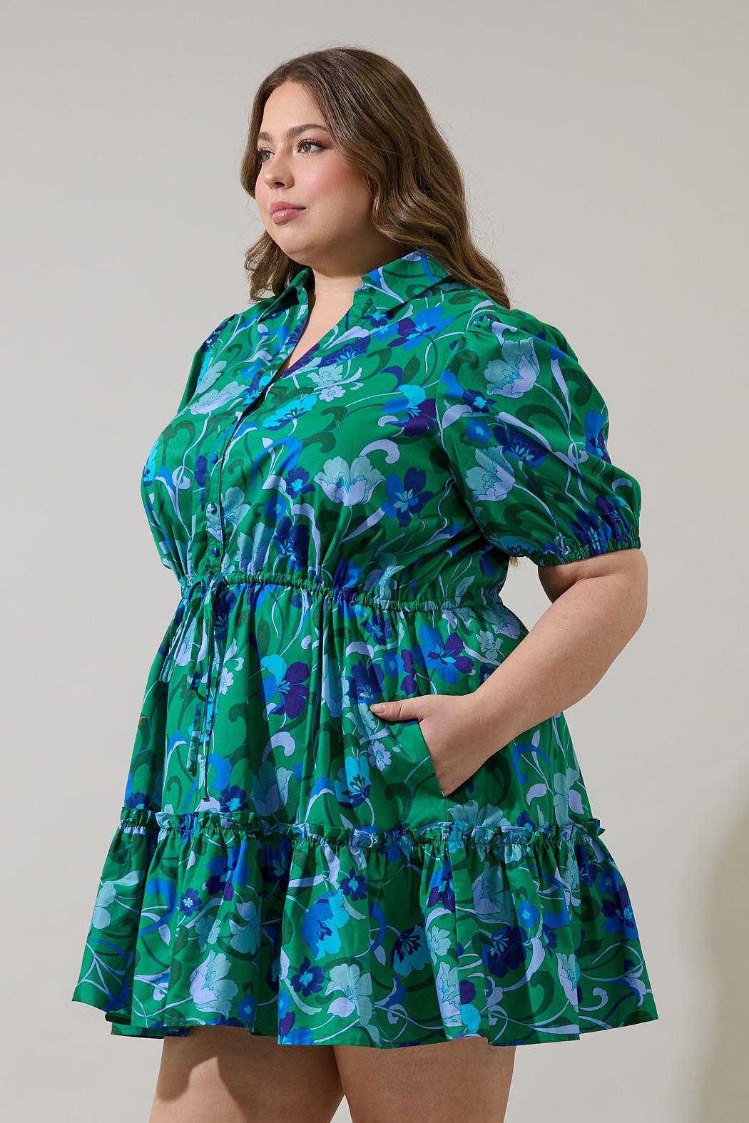 Stacie Button Down Mini Dress Lomeli Floral Curve
