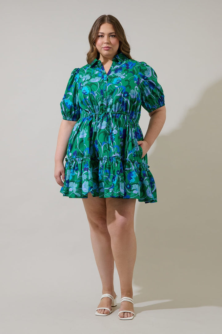 Stacie Button Down Mini Dress Lomeli Floral Curve