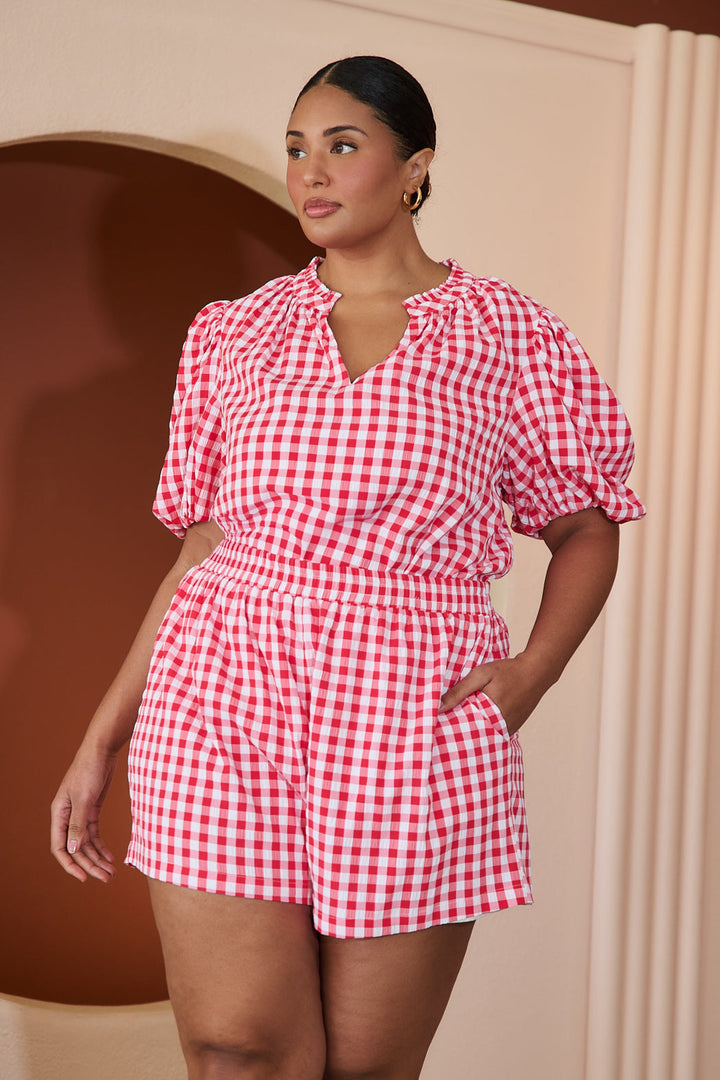 Gretna Ruffle Blouse Gingham Curve