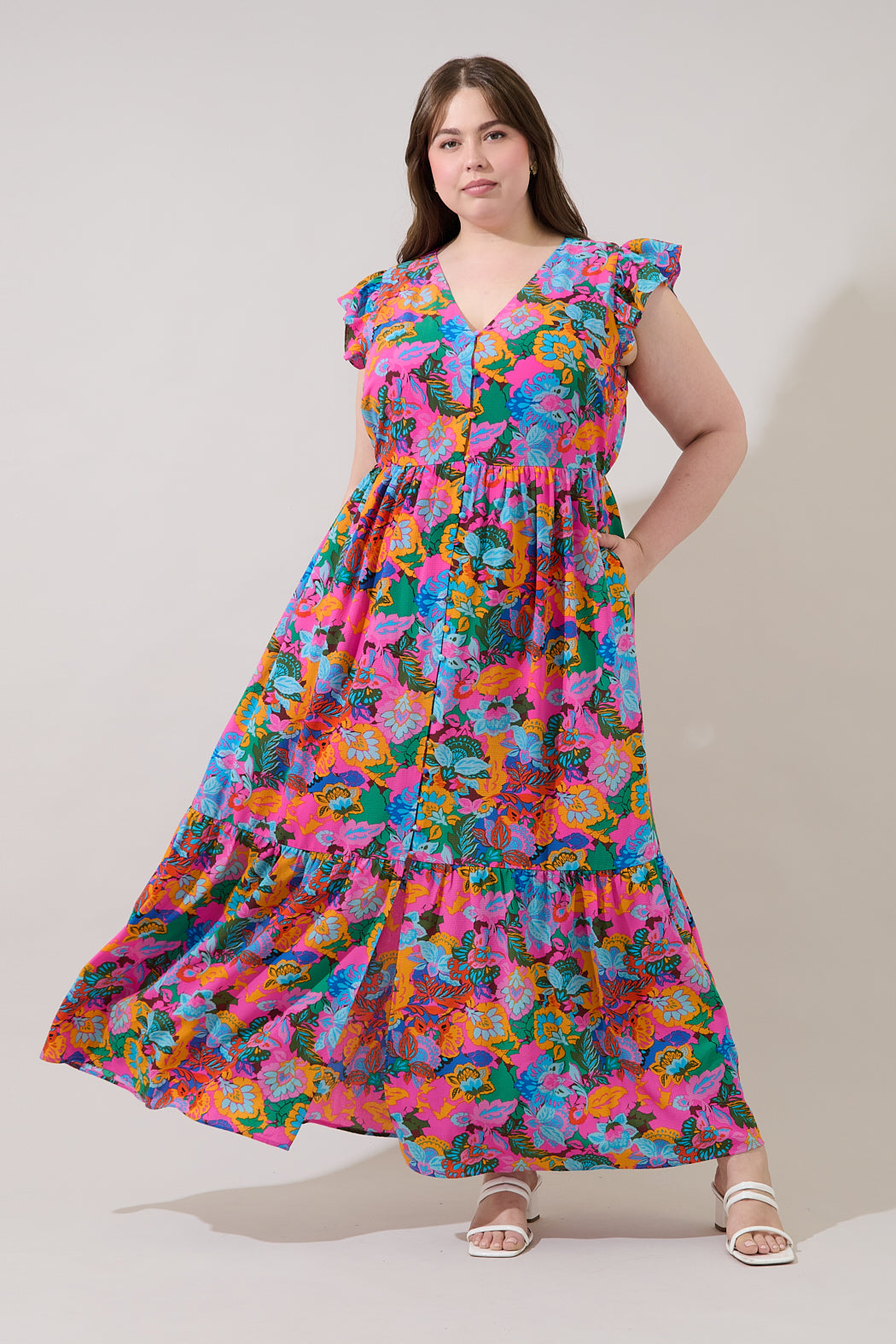 Evianna Flutter Maxi Dress Madely Floral Curve
