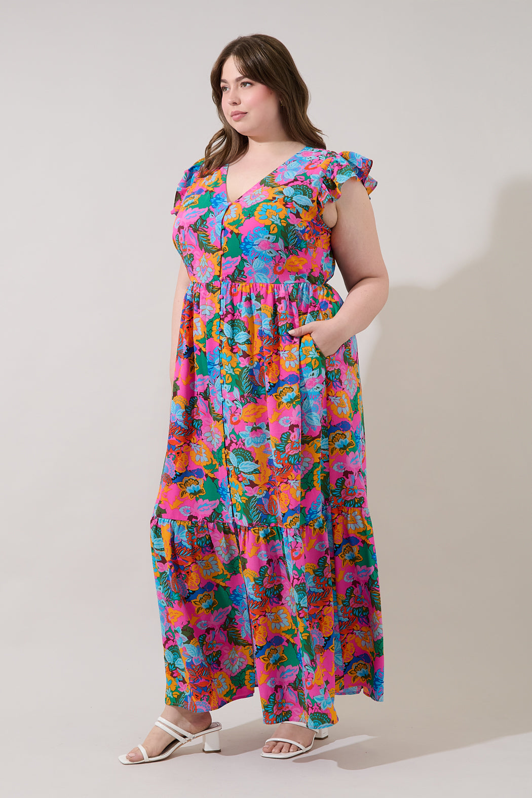 Evianna Flutter Maxi Dress Madely Floral Curve