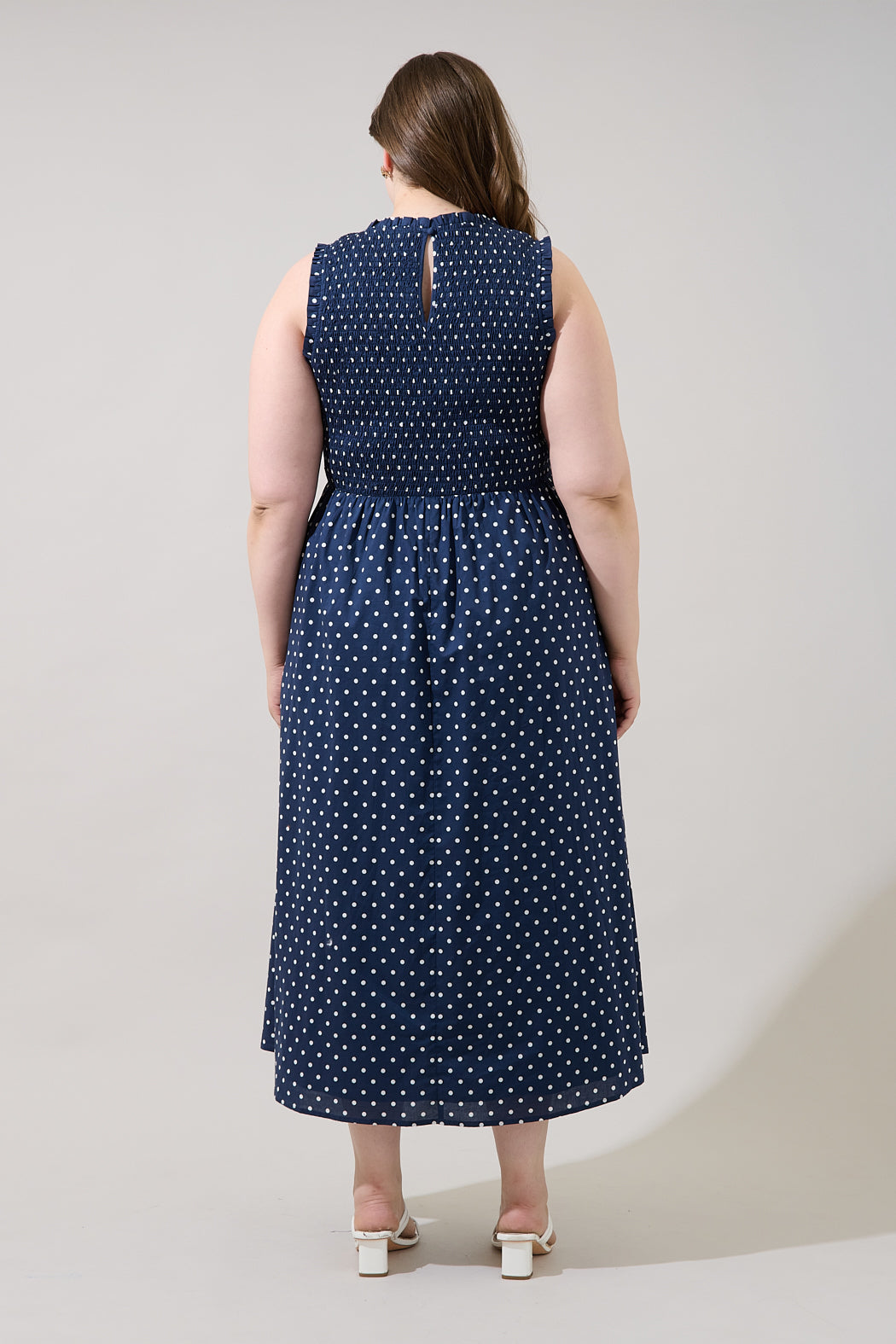 Ivany Polka Dot Cecil Smocked Midi Dress Curve