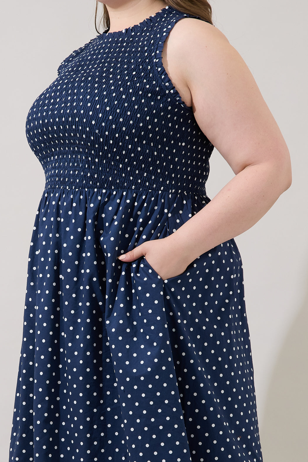 Ivany Polka Dot Cecil Smocked Midi Dress Curve