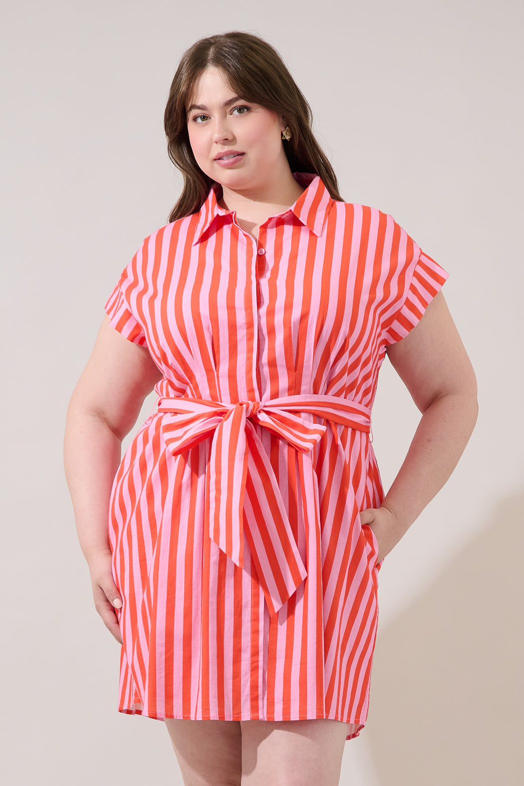Samera Button Up Mini Dress Lasha Stripe Curve