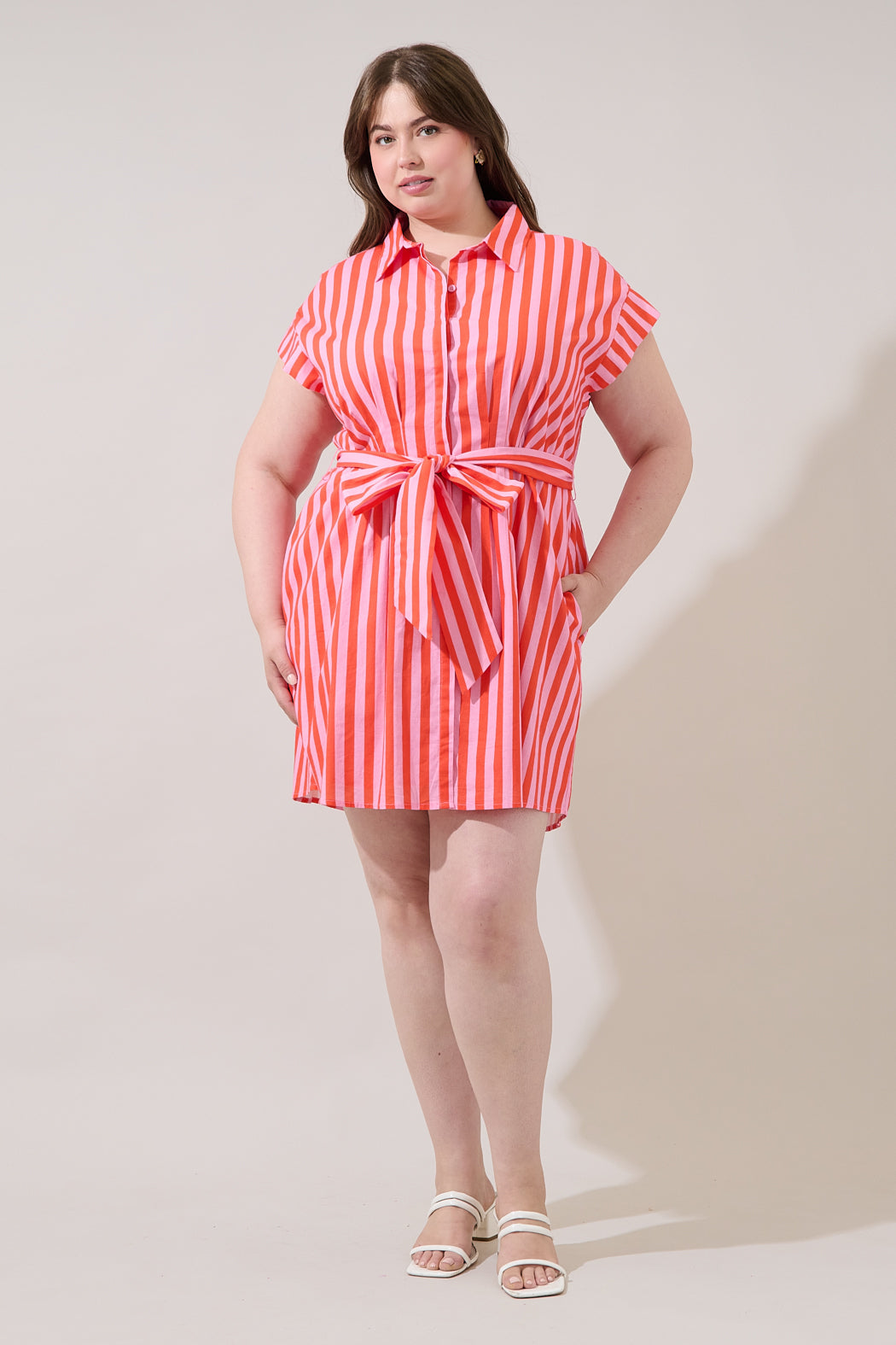 Samera Button Up Mini Dress Lasha Stripe Curve